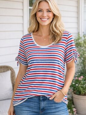 Talbots Red White and Blue Striped Short Sleeve Tee